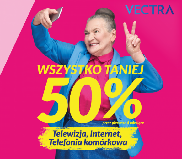„Wszystko 50% taniej” – Vectra z jesienną kampanią wspierającą sprzedaż Telekomunikacja, BIZNES - Vectra, jeden z liderów usług telekomunikacyjnych, ruszyła z kampanią wspierającą sprzedaż. Klienci przez cztery pierwsze miesiące zapłacą za usługi 50% ceny. Za przygotowanie kampanii odpowiada Isobar Polska.