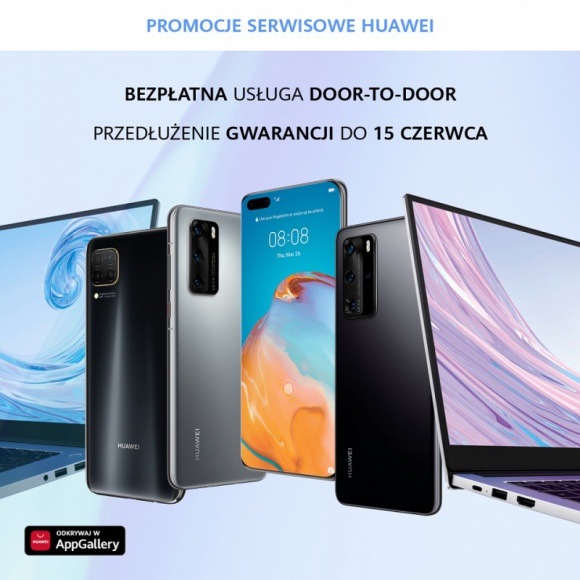 Serwis Huawei wydłuża bezpłatną usługę door-to-door do końca maja IT i technologie, LIFESTYLE - Użytkownicy urządzeń Huawei, którzy chcą naprawić swój sprzęt, mogą skorzystać z bezpłatnej usługi door-to-door, która teraz zostaje wydłużona do 31 maja. Do 15 czerwca zostaje również przedłużona gwarancja na smartfony, tablety, laptopy, smartwatche i routery Huawei.
